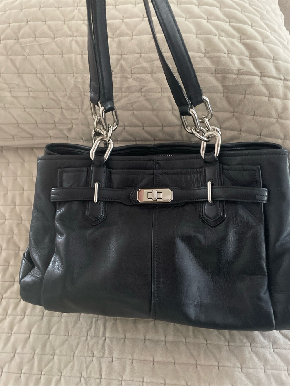 Coach Black Leather Shoulder Bag with Silver Hardware